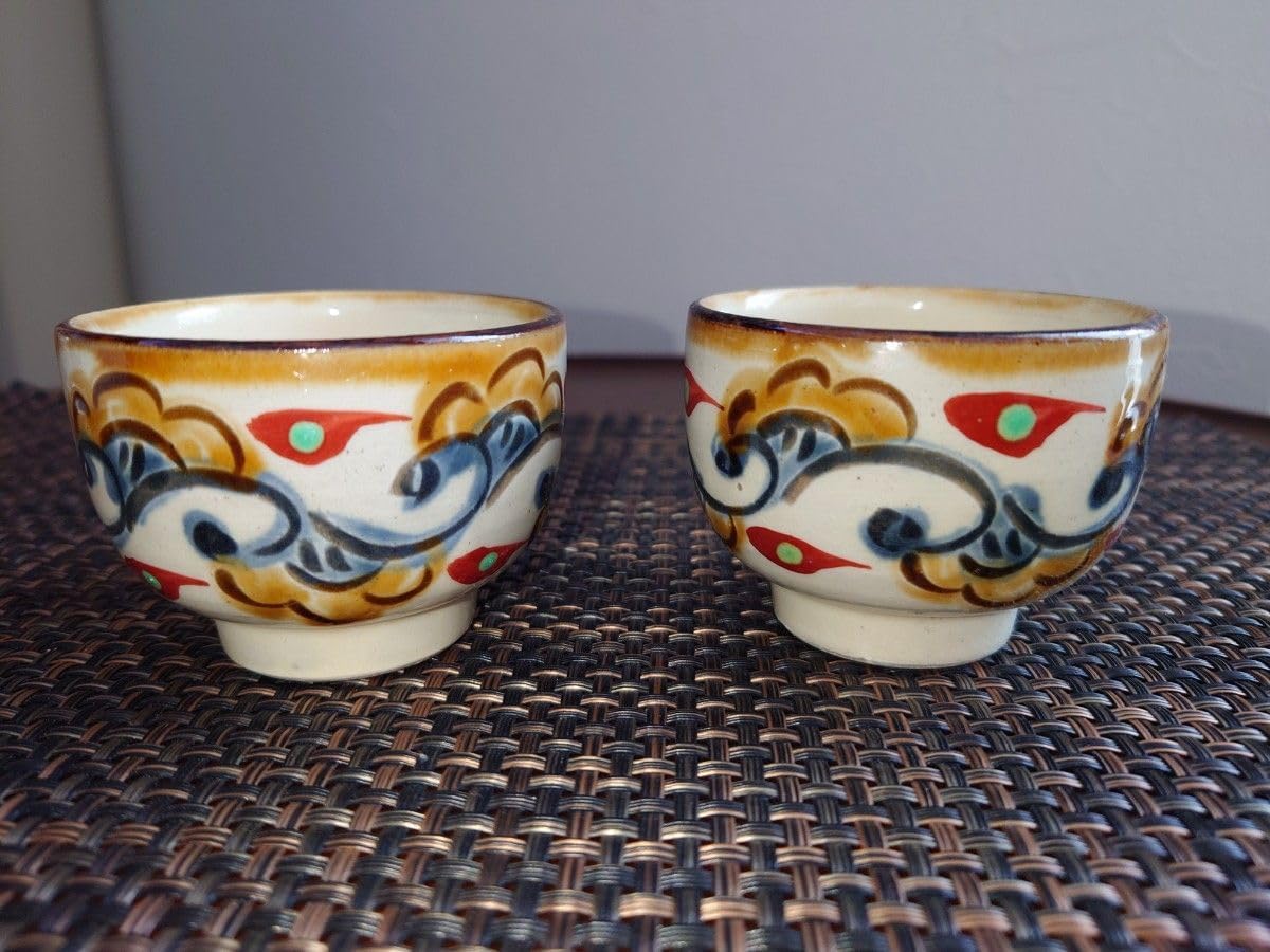 小橋川仁王 仁王窯 赤絵 壺屋焼 やちむん 馬上杯 盃 酒器